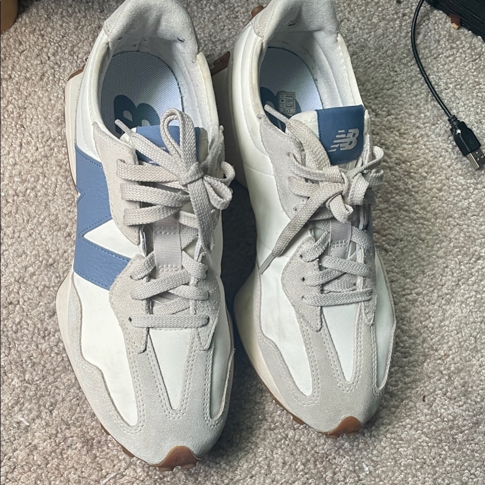 New Balance White and Light Blue Athletic Shoes